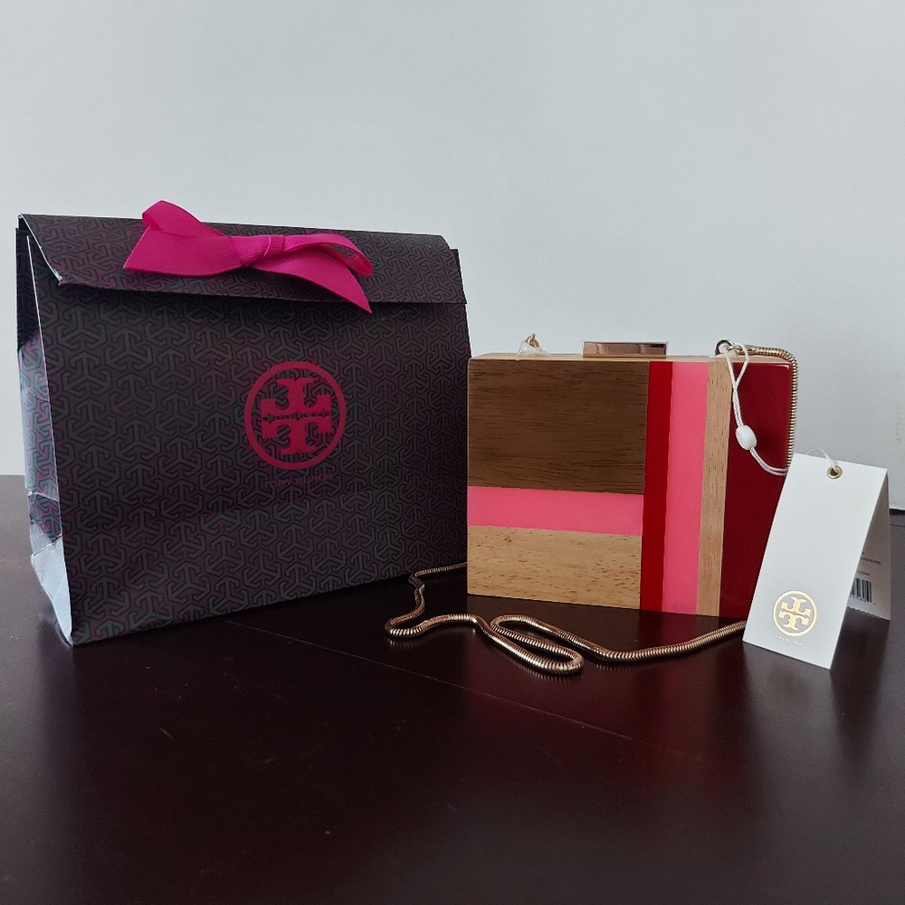 TORY BURCH MULTICOLOUR CUBE MINAUDIÈRE CLUTCH PINK MULTIGIFT BAG + GIFT BAG
